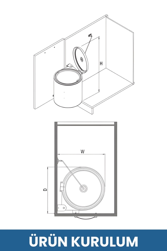 Banyo, Mutfak Dolabı İçi 11 Litre Metal Çöp Kovası – Krom, Tüm Dolaplara Uyumlu - 7