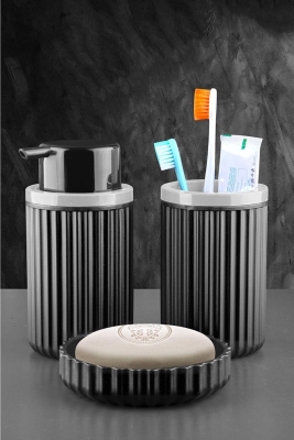 Siyah 3'lü Banyo Takımı Diş Fırçalık, Sıvı Sabunluk, Katı Sabunluk Banyo, Tuvalet Seti - 2