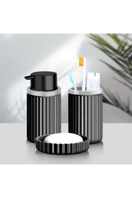 Siyah 3'lü Banyo Takımı Diş Fırçalık, Sıvı Sabunluk, Katı Sabunluk Banyo, Tuvalet Seti - 3