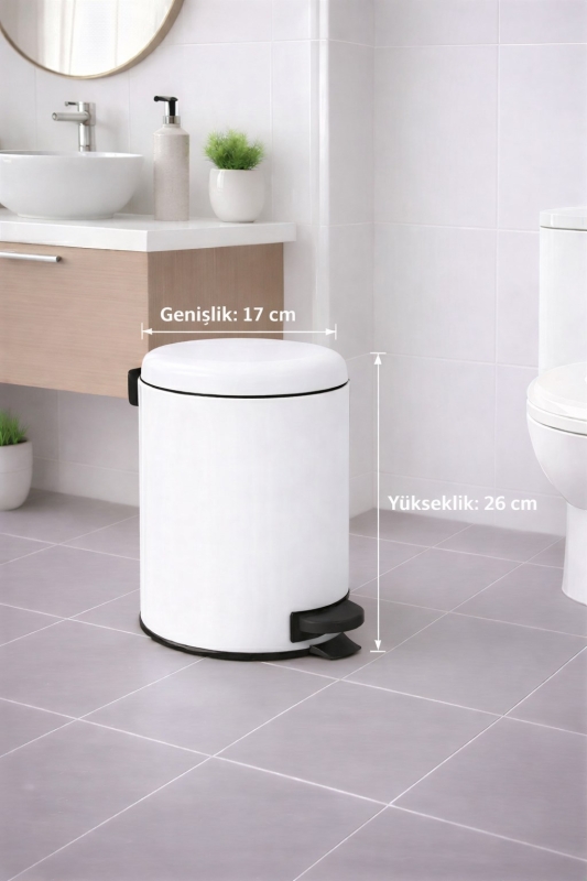 Beyaz 2'li Banyo Seti - Metal Çöp Kovası 3 Lt Ve Wc Fırçası Takımı Elit 7200 - 2