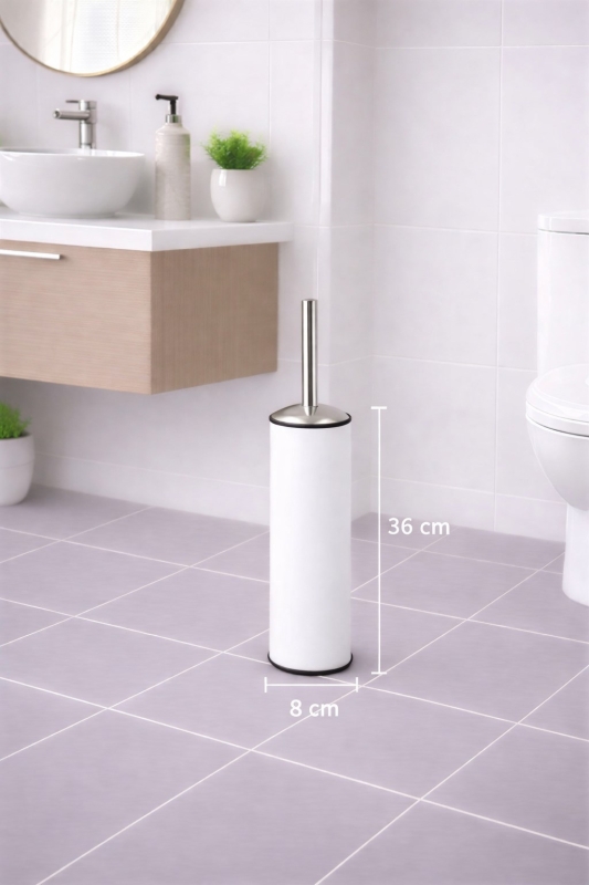 Beyaz 2'li Banyo Seti - Metal Çöp Kovası 3 Lt Ve Wc Fırçası Takımı Elit 7200 - 3