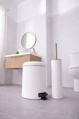 Beyaz 2'li Banyo Seti - Metal Çöp Kovası 3 Lt Ve Wc Fırçası Takımı Elit 7200 - 4