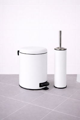 Beyaz 2'li Banyo Seti - Metal Çöp Kovası 3 Lt Ve Wc Fırçası Takımı Elit 7200 - 5