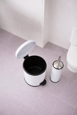 Beyaz 2'li Banyo Seti - Metal Çöp Kovası 3 Lt Ve Wc Fırçası Takımı Elit 7200 - 6