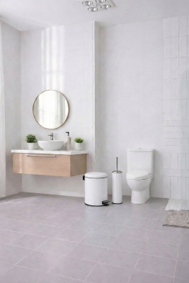 Beyaz 2'li Banyo Seti - Metal Çöp Kovası 3 Lt Ve Wc Fırçası Takımı Elit 7200 - 8