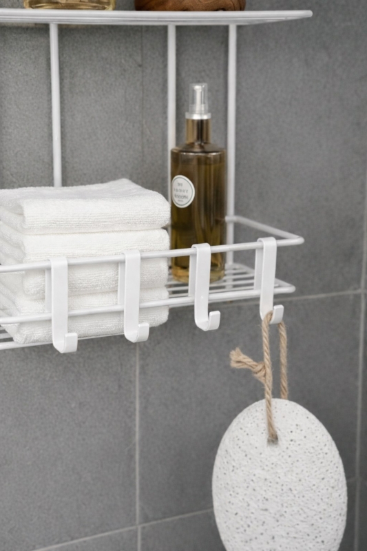 Beyaz 3 Katlı Banyo Rafı Şampuanlık Ve Duş Rafı Askılı Yapışkanlı Duvara Monte TŞ-03 - 2