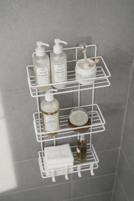 Beyaz 3 Katlı Banyo Rafı Şampuanlık Ve Duş Rafı Askılı Yapışkanlı Duvara Monte TŞ-03 - 3