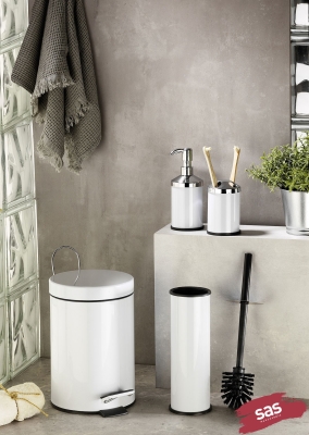Beyaz 3LT Çöp Kovası - Klozet Fırçası - Diş Fırçalık - Sıvı Sabunluk - 4'lü Set - 1