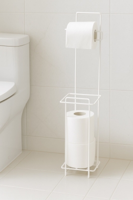 Beyaz Ayaklı Kare Tuvalet Kağıtlığı, Yedek Rulo Hazneli, Paslanmaya Dayanıklı WC Kağıtlık - 4
