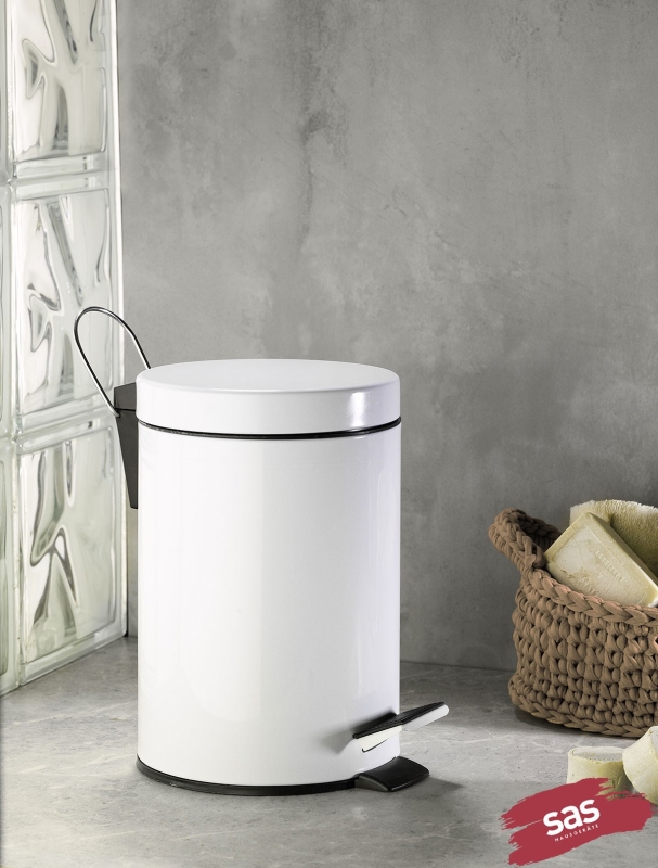 Beyaz 2'li Banyo Seti - 5LT Pedallı Çöp Kovası, Tuvalet / WC Fırçası Seti - 2