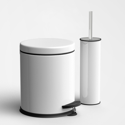 Beyaz 2'li Banyo Seti - 5LT Pedallı Çöp Kovası, Tuvalet / WC Fırçası Seti - 5