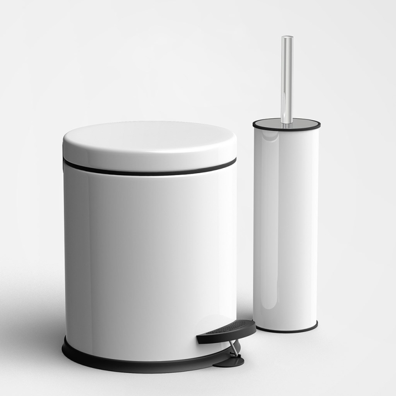 Beyaz 2'li Banyo Seti - 5LT Pedallı Çöp Kovası, Tuvalet / WC Fırçası Seti - 5