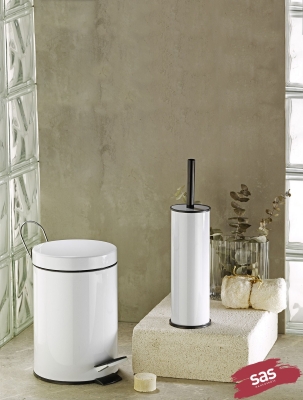 Beyaz 2'li Banyo Seti - 5LT Pedallı Çöp Kovası, Tuvalet / WC Fırçası Seti - Sas Haus