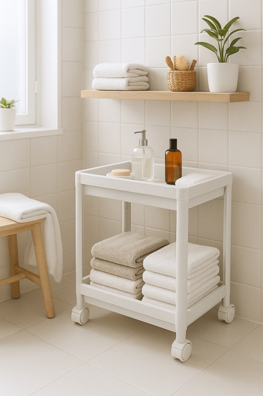 Flex Elite Pro 2 Katlı Beyaz Tekerlekli Çok Amaçlı Banyo & Mutfak Düzenleyici Raf - Evye Altı - 2