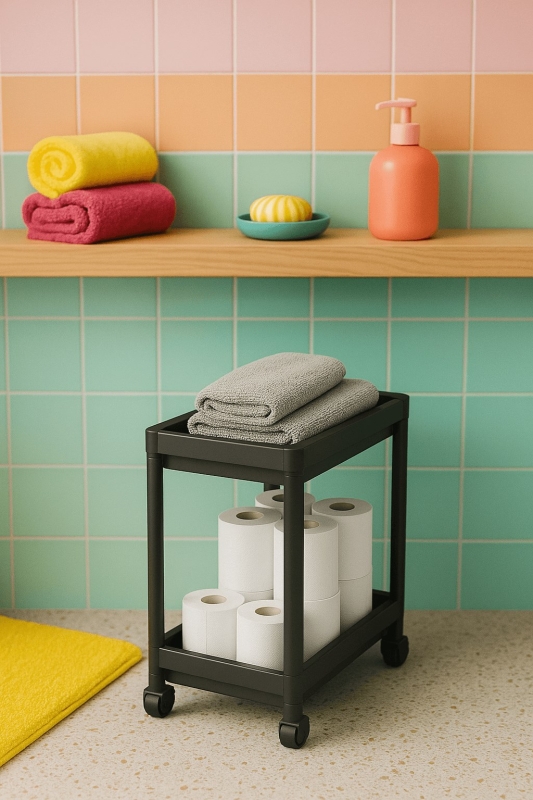 Flex Elite Pro 2 Katlı Siyah Tekerlekli Çok Amaçlı Banyo & Mutfak Düzenleyici Raf - 3