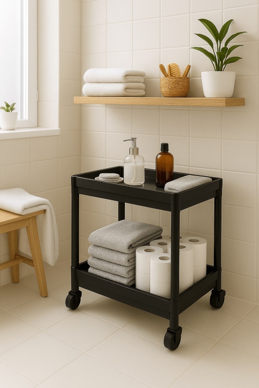 Flex Elite Pro 2 Katlı Siyah Tekerlekli Çok Amaçlı Banyo & Mutfak Düzenleyici Raf - 4