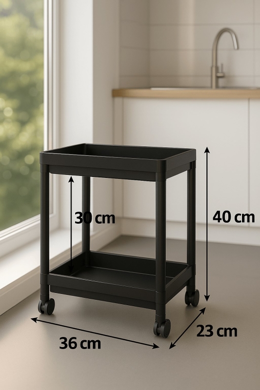 Flex Elite Pro 2 Katlı Siyah Tekerlekli Çok Amaçlı Banyo & Mutfak Düzenleyici Raf - 6