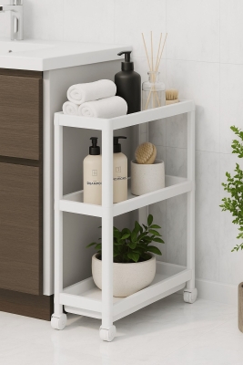 Flex Elite Pro 3 Katlı Beyaz Tekerlekli Çok Amaçlı Raf Ünitesi – Banyo, Mutfak & Organizer - S-75 - 2