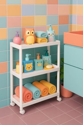 Flex Elite Pro 3 Katlı Beyaz Tekerlekli Çok Amaçlı Raf Ünitesi – Banyo, Mutfak & Organizer - S-75 - 3