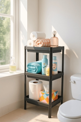 Flex Elite Pro 3 Katlı Mat Siyah Modüler Dikdörtgen Raf Ünitesi – Mutfak Rafı, Banyo Düzenleyici - Sas Haus