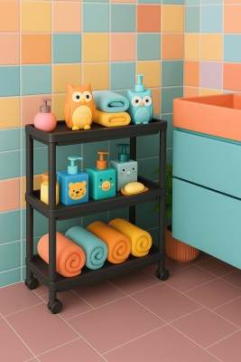 Flex Elite Pro 3 Katlı Mat Siyah Tekerlekli Çok Amaçlı Raf Ünitesi – Banyo, Mutfak & Organizer - 3