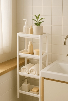 Flex Elite Pro 4 Katlı Beyaz Çok Amaçlı Raf Ünitesi – Banyo ve Mutfak Düzenleyici Raf & Organizer - 1