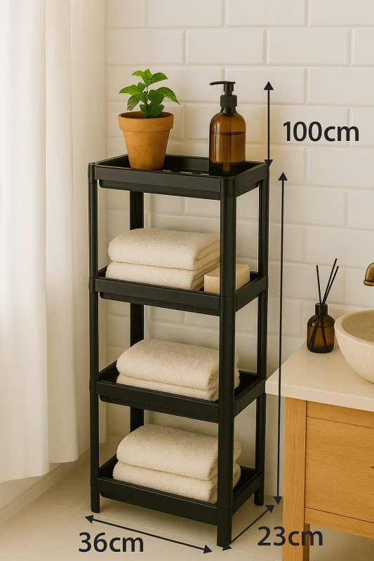 Flex Elite Pro 4 Katlı Mat Siyah Çok Amaçlı Raf Ünitesi – Banyo ve Mutfak Düzenleyici Raf - 3