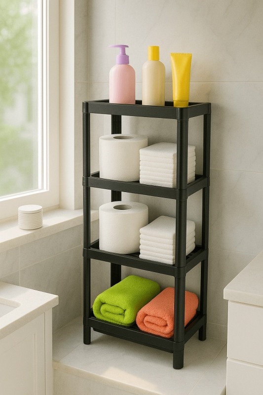 Flex Elite Pro 4 Katlı Mat Siyah Çok Amaçlı Raf Ünitesi – Banyo ve Mutfak Düzenleyici Raf - 5