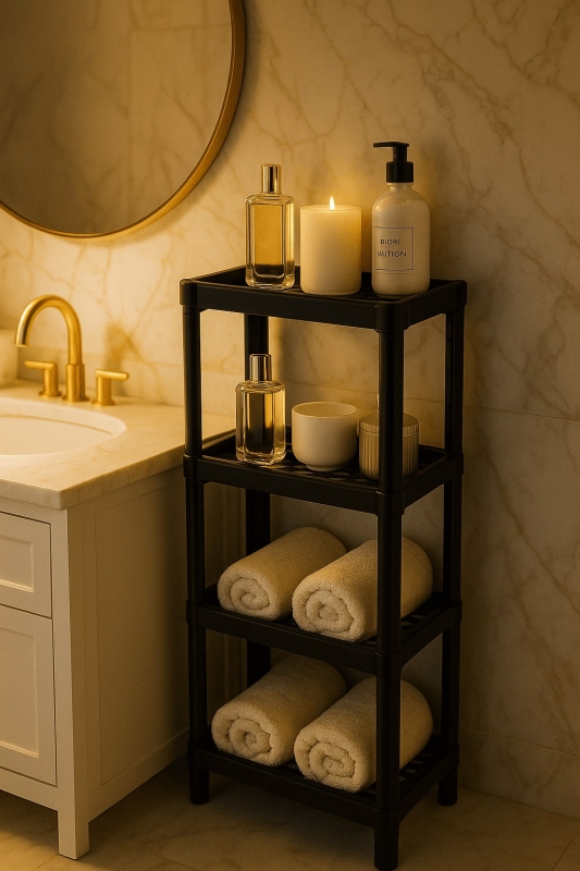 Flex Elite Pro 4 Katlı Mat Siyah Çok Amaçlı Raf Ünitesi – Banyo ve Mutfak Düzenleyici Raf - 6