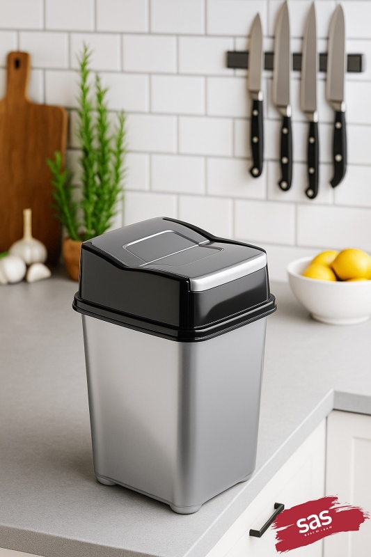 Gri Pratik Kapaklı Banyo & Mutfak Çöp Kovası – Koku Engelleyici, Hijyenik, 5 Litre Girdap - 2