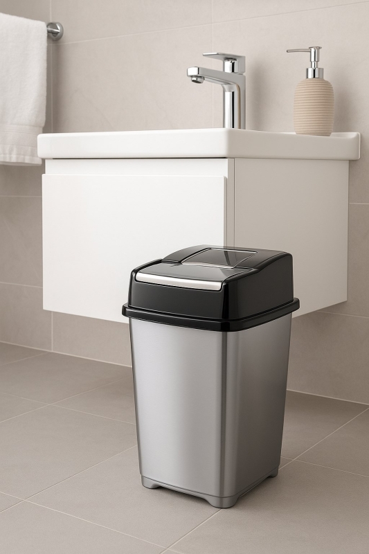 Gri Pratik Kapaklı Banyo & Mutfak Çöp Kovası – Koku Engelleyici, Hijyenik, 5 Litre Girdap - 3