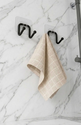 Güçlü Yapışkanlı Çift Kancalı Banyo ve Mutfak Askısı Metal Duvar Askılık Organizeri Siyah ( 2 Adet ) - 3