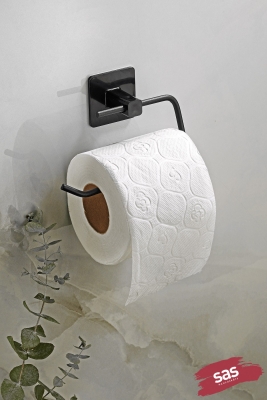 Siyah Kare Yapışkanlı Açık Tuvalet Kağıtlığı, WC Kağıtlık Tutucu - 1