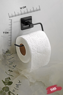 Siyah Kare Yapışkanlı Açık Tuvalet Kağıtlığı, WC Kağıtlık Tutucu - 3