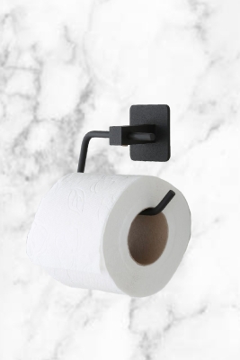 Siyah Kare Yapışkanlı Açık Tuvalet Kağıtlığı, WC Kağıtlık Tutucu - 4
