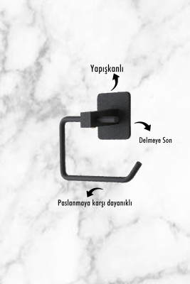 Siyah Kare Yapışkanlı Açık Tuvalet Kağıtlığı, WC Kağıtlık Tutucu - 5
