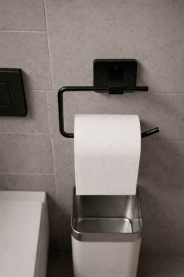 Siyah Kare Yapışkanlı Açık Tuvalet Kağıtlığı, WC Kağıtlık Tutucu - 2