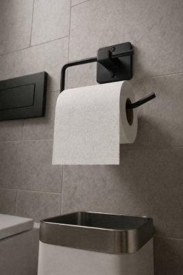 Siyah Kare Yapışkanlı Açık Tuvalet Kağıtlığı, WC Kağıtlık Tutucu - 3