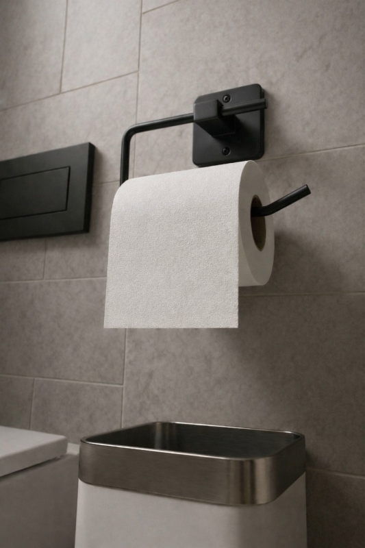 Siyah Kare Yapışkanlı Açık Tuvalet Kağıtlığı, WC Kağıtlık Tutucu - 3