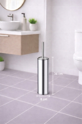 Krom 2'li Banyo Seti - Metal Çöp Kovası 3 Lt Ve Wc Fırçası Takımı Elit 7200 - 3