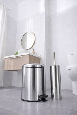 Krom 2'li Banyo Seti - Metal Çöp Kovası 3 Lt Ve Wc Fırçası Takımı Elit 7200 - 4