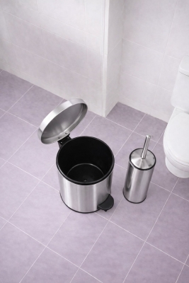 Krom 2'li Banyo Seti - Metal Çöp Kovası 3 Lt Ve Wc Fırçası Takımı Elit 7200 - 6