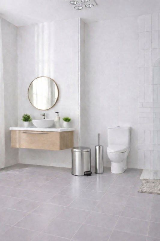 Krom 2'li Banyo Seti - Metal Çöp Kovası 3 Lt Ve Wc Fırçası Takımı Elit 7200 - 8