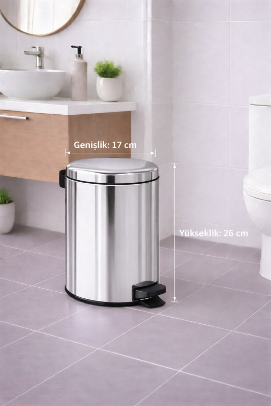 Krom 2'li Banyo Seti - Metal Çöp Kovası 3 Lt Ve Wc Fırçası Takımı Elit 7200 - 2