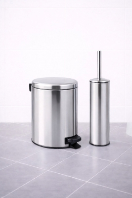 Krom 2'li Banyo Seti - Metal Çöp Kovası 3 Lt Ve Wc Fırçası Takımı Elit 7200 - 5