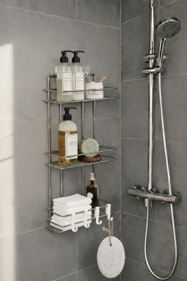 Krom 3 Katlı Banyo Rafı Şampuanlık Ve Duş Rafı Askılı Yapışkanlı Duvara Monte TŞ-03 - Sas Haus