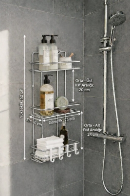 Krom 3 Katlı Banyo Rafı Şampuanlık Ve Duş Rafı Askılı Yapışkanlı Duvara Monte TŞ-03 - 7