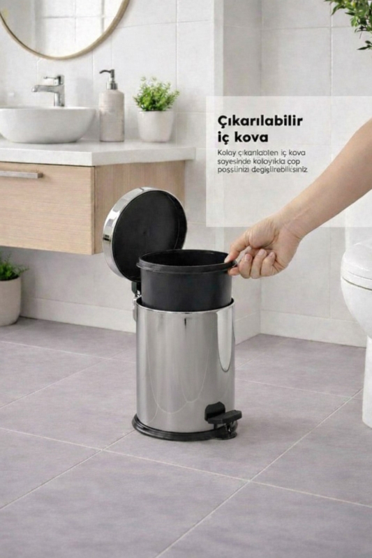 Krom 3 Lü Set 3 Lt Çöp Kovası Wc Fırçası Ve Diş Fırçalık Titan - 8