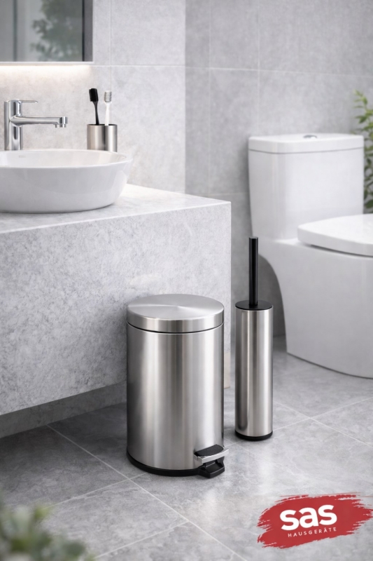 Krom 3 Lü Set 3 Lt Çöp Kovası Wc Fırçası Ve Diş Fırçalık Titan - 1