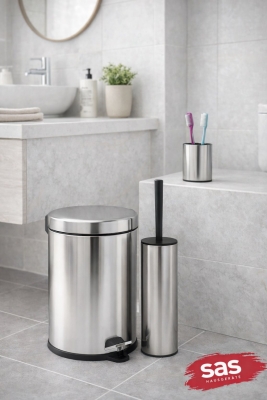 Krom 3 Lü Set 3 Lt Çöp Kovası Wc Fırçası Ve Diş Fırçalık Titan - 2